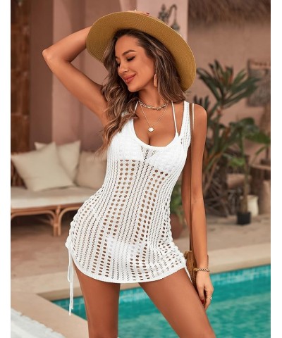 Womens Crochet Cover Up Swimsuit Beach Dress Pool Cover Ups Sexy Cute Drawstring Bathing Suit White $17.27 Swimsuits