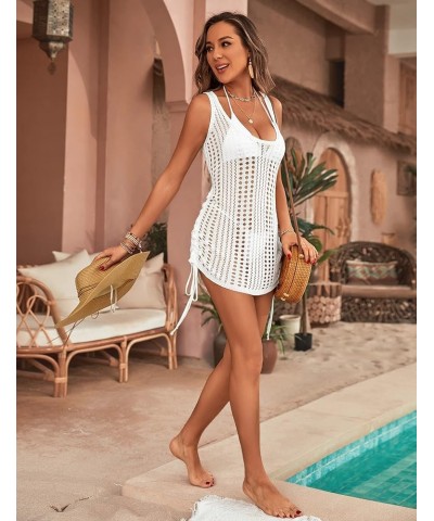 Womens Crochet Cover Up Swimsuit Beach Dress Pool Cover Ups Sexy Cute Drawstring Bathing Suit White $17.27 Swimsuits