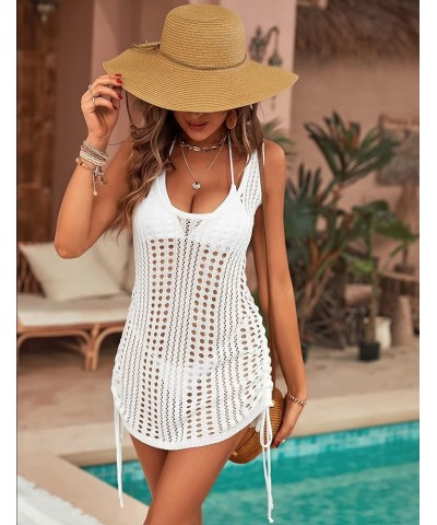 Womens Crochet Cover Up Swimsuit Beach Dress Pool Cover Ups Sexy Cute Drawstring Bathing Suit White $17.27 Swimsuits