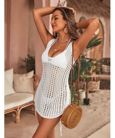 Womens Crochet Cover Up Swimsuit Beach Dress Pool Cover Ups Sexy Cute Drawstring Bathing Suit White $17.27 Swimsuits