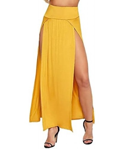 | Women’s Double Split Maxi Long Skirt | Elastic High Waist Skirt Flowy Slit Maxi for Ladies Beach Wear Coverup Mustard $14.7...