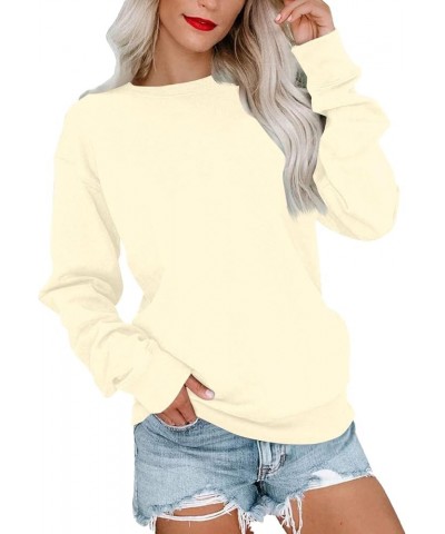 Fall Long Sleeve Sweatshirt Women's Solid/Fade Color Loose Tops Crewneck Pullover Hoodies Sporty Trendy Sweatshirts B-beige $...
