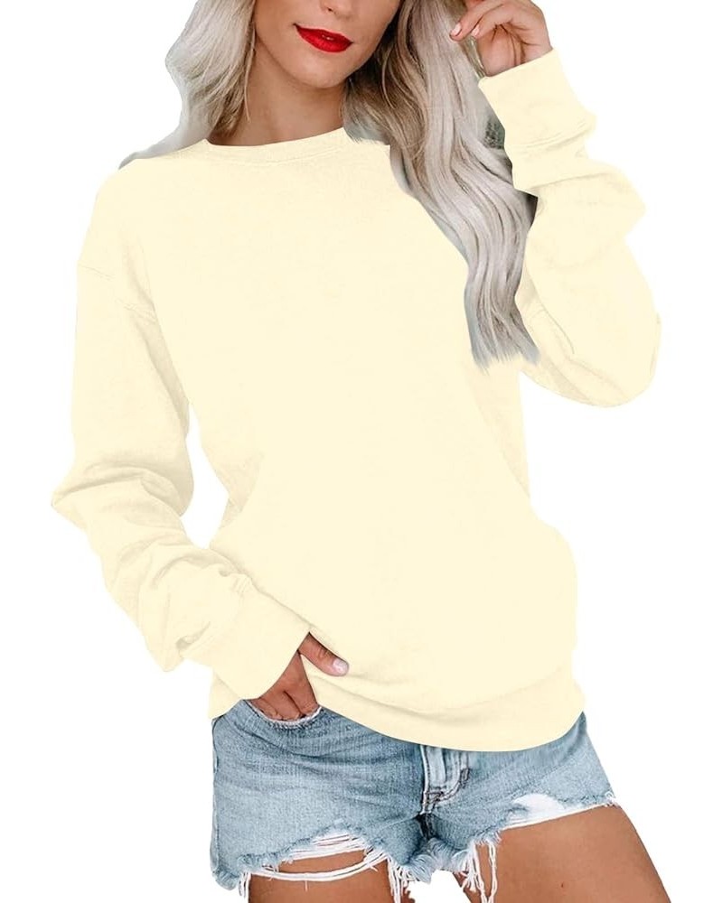 Fall Long Sleeve Sweatshirt Women's Solid/Fade Color Loose Tops Crewneck Pullover Hoodies Sporty Trendy Sweatshirts B-beige $...