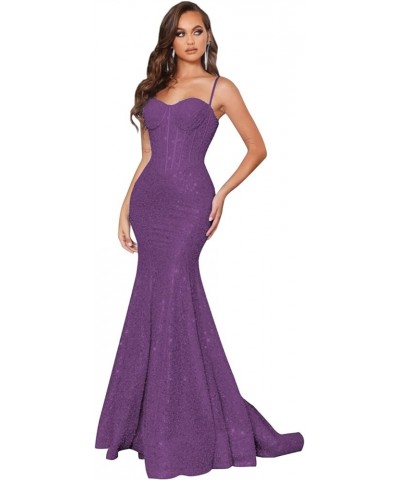 Spaghetti Straps Sequin Prom Dresses Long Sparkly Mermaid Evening Ball Gowns for Women Formal Plum $27.20 Dresses