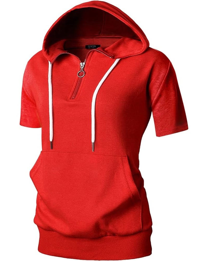 Womens Slim Fit Zip Up Hoodie Short Sleeve Thin Jacket Full Zip Sweatshirt with Plus Size Dcf211-red $19.42 Hoodies & Sweatsh...