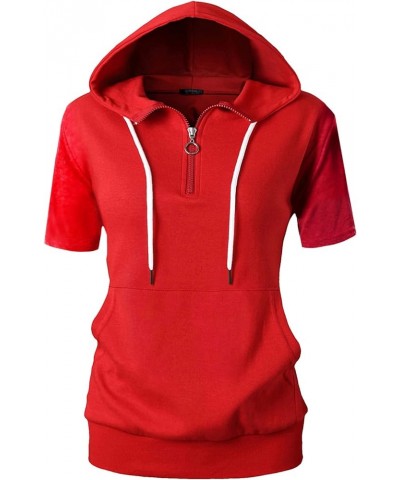 Womens Slim Fit Zip Up Hoodie Short Sleeve Thin Jacket Full Zip Sweatshirt with Plus Size Dcf211-red $19.42 Hoodies & Sweatsh...