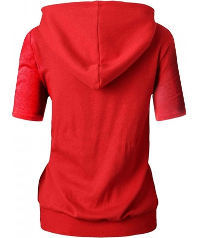 Womens Slim Fit Zip Up Hoodie Short Sleeve Thin Jacket Full Zip Sweatshirt with Plus Size Dcf211-red $19.42 Hoodies & Sweatsh...