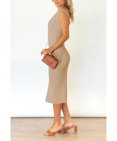 Women's Sleeveless High Slit Bodycon Causal Dress Summer Beach Party Vacation Tank Maxi Dresses Z Khaki $21.72 Dresses