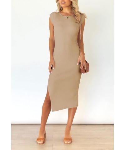 Women's Sleeveless High Slit Bodycon Causal Dress Summer Beach Party Vacation Tank Maxi Dresses Z Khaki $21.72 Dresses