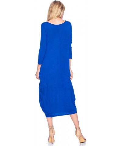 Solid 3/4 Sleeve Bubble Hem Pocket Midi Dress (S-3X) - Made in USA Royal Blue $17.04 Dresses