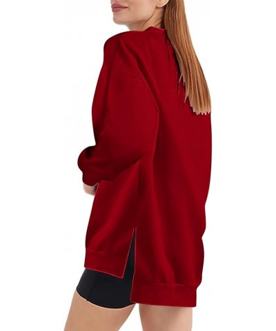 Women Crew Neck Oversized Sweatshirt Long Sleeve Causal Shirts Tops Solid Color Fall Sweater Trendy Y2K Clothes 2023 J04-red ...