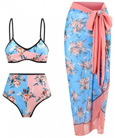 One Piece Bathing Suit for Women Bikini Sarong Maxi Wrap Skirts 2 Piece Floral Print Tankini Swimsuits Cover Up Set C4pink $1...