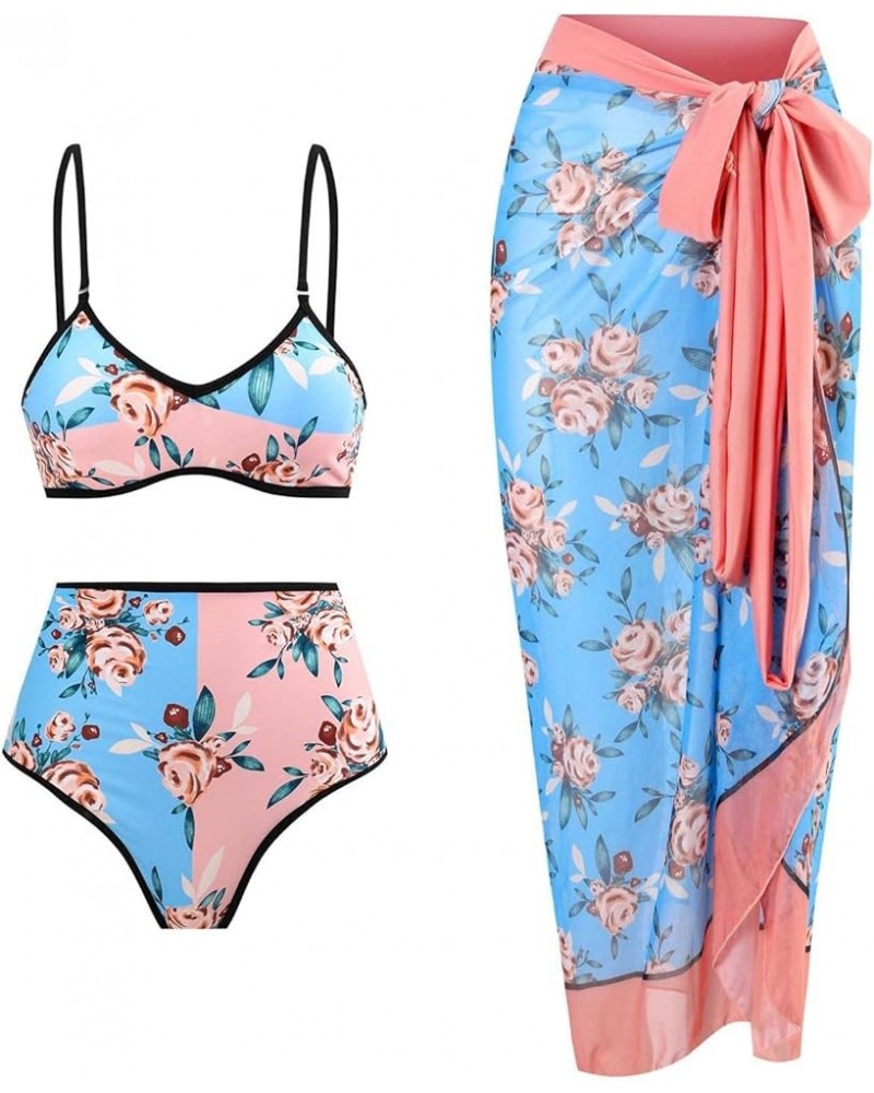 One Piece Bathing Suit for Women Bikini Sarong Maxi Wrap Skirts 2 Piece Floral Print Tankini Swimsuits Cover Up Set C4pink $1...