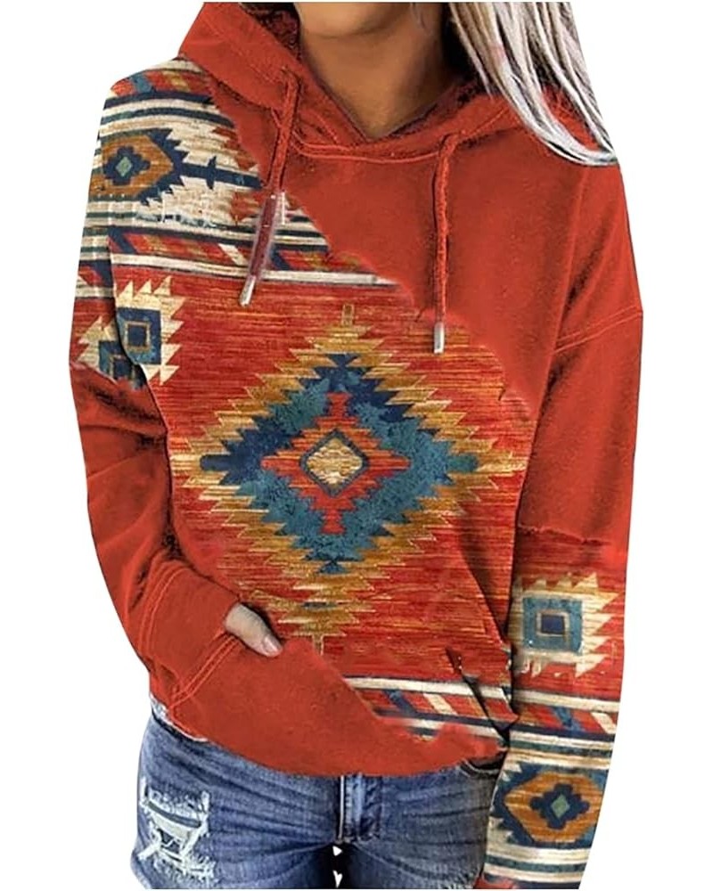 Womens Western Aztec Ethnic Graphic Hooded Sweatshirts Y2K Hoodies Pullover Tops Fleece 2023 Fall Clothes 02 Orange $9.43 Hoo...