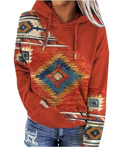 Womens Western Aztec Ethnic Graphic Hooded Sweatshirts Y2K Hoodies Pullover Tops Fleece 2023 Fall Clothes 02 Orange $9.43 Hoo...