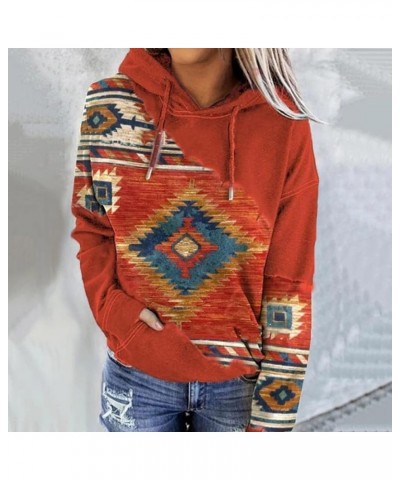 Womens Western Aztec Ethnic Graphic Hooded Sweatshirts Y2K Hoodies Pullover Tops Fleece 2023 Fall Clothes 02 Orange $9.43 Hoo...