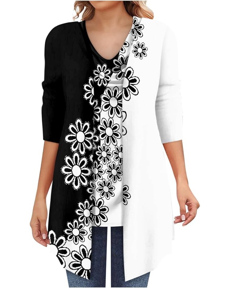 Women's 3/4 Sleeve Cardigan+Sleeveless Vest Two-Piece Set Casual Printed 3/4 Sleeve Long Cardigan Vest Set Fall 02-white $10....