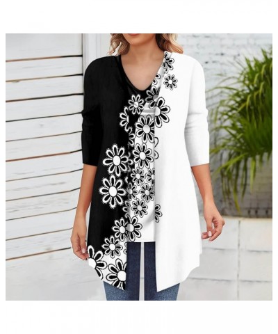 Women's 3/4 Sleeve Cardigan+Sleeveless Vest Two-Piece Set Casual Printed 3/4 Sleeve Long Cardigan Vest Set Fall 02-white $10....