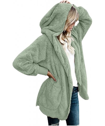 Womens Oversized Sherpa Coat Solid Color Open Front Fuzzy Fleece Hooded Jacket Casual Trendy Winter Clothes 4-mint Green $12....