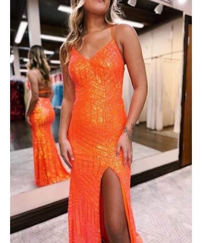 Spaghetti Straps V Neck Sequin Prom Dress with Slit Sparkly Mermaid Formal Dresses Long Backless Evening Gown Brown $34.44 Dr...