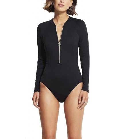 Women's Long Sleeve One Piece Surfsuit with Zip Front Swimsuit Black $48.25 Swimsuits
