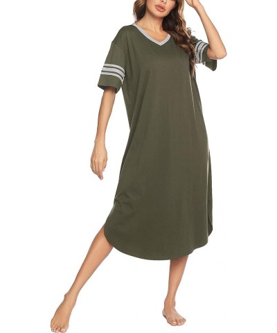 Long Nightgown, Womens V Neck Loungewear Oversized Sleepwear Loose Sleep Dress S-4XL Army Green $14.08 Sleep & Lounge