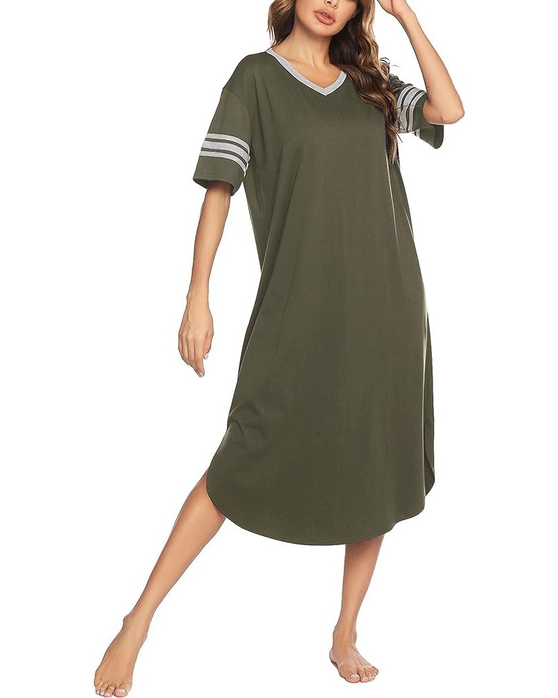 Long Nightgown, Womens V Neck Loungewear Oversized Sleepwear Loose Sleep Dress S-4XL Army Green $14.08 Sleep & Lounge