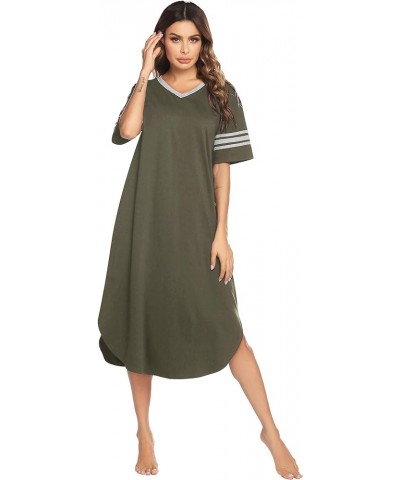 Long Nightgown, Womens V Neck Loungewear Oversized Sleepwear Loose Sleep Dress S-4XL Army Green $14.08 Sleep & Lounge