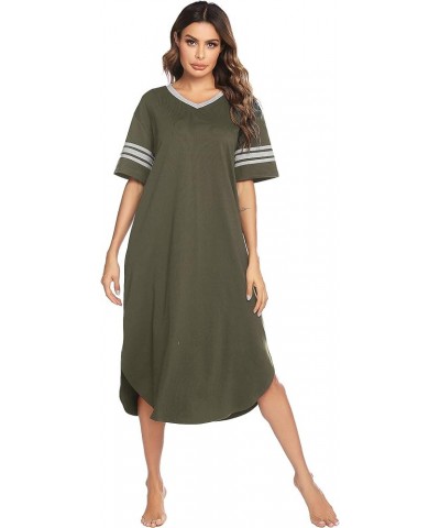 Long Nightgown, Womens V Neck Loungewear Oversized Sleepwear Loose Sleep Dress S-4XL Army Green $14.08 Sleep & Lounge