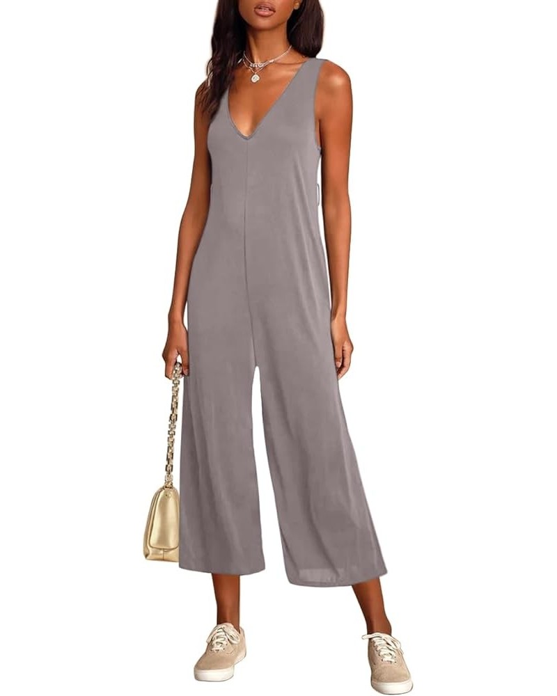 Rompers for Women Summer Sleeveless Jumpsuit V Neck Capri Rompers for Women Light Khaki $25.36 Jumpsuits