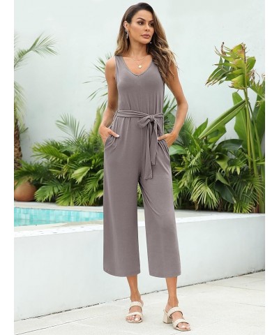 Rompers for Women Summer Sleeveless Jumpsuit V Neck Capri Rompers for Women Light Khaki $25.36 Jumpsuits