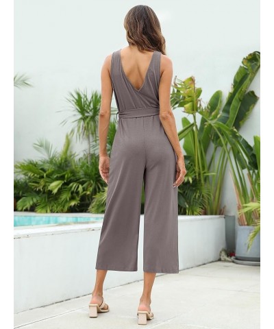 Rompers for Women Summer Sleeveless Jumpsuit V Neck Capri Rompers for Women Light Khaki $25.36 Jumpsuits