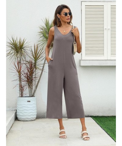 Rompers for Women Summer Sleeveless Jumpsuit V Neck Capri Rompers for Women Light Khaki $25.36 Jumpsuits