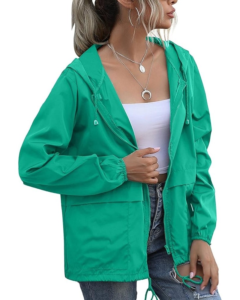 Women's Waterproof Raincoat Lightweight Rain Jacket Hooded Windbreaker with Pocket for Outdoor Lake Green $17.02 Coats