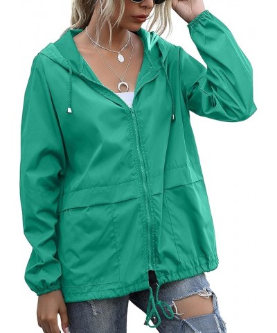 Women's Waterproof Raincoat Lightweight Rain Jacket Hooded Windbreaker with Pocket for Outdoor Lake Green $17.02 Coats