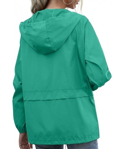 Women's Waterproof Raincoat Lightweight Rain Jacket Hooded Windbreaker with Pocket for Outdoor Lake Green $17.02 Coats