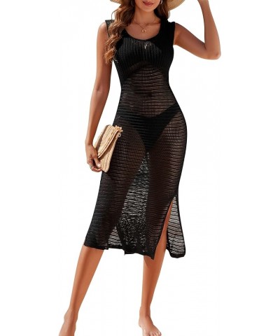 Womens Crochet Beach Cover Ups Swimsuit Bathing Suit Coverup Sleeveless long Dress Black $10.81 Swimsuits