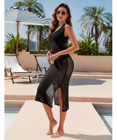 Womens Crochet Beach Cover Ups Swimsuit Bathing Suit Coverup Sleeveless long Dress Black $10.81 Swimsuits