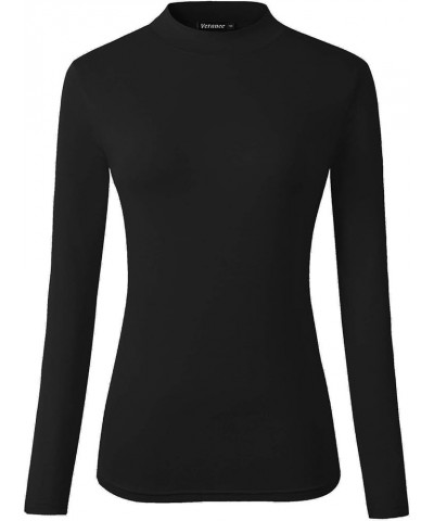 Women's Long Sleeve Slim Fit Turtleneck Basic Layering T-Shirt Black $12.75 T-Shirts