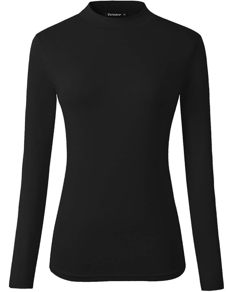 Women's Long Sleeve Slim Fit Turtleneck Basic Layering T-Shirt Black $12.75 T-Shirts