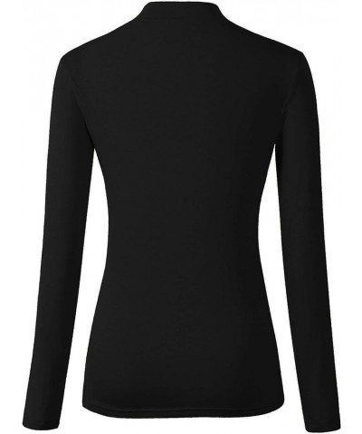 Women's Long Sleeve Slim Fit Turtleneck Basic Layering T-Shirt Black $12.75 T-Shirts