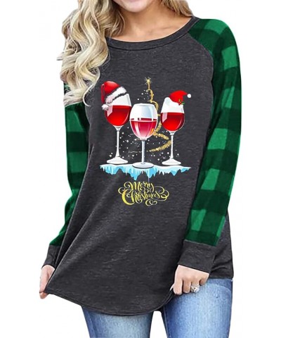 Merry Christmas T Shirt for Women Color Block Splicing Christmas Shirt Long Sleeve Buffalo Plaid Baseball Tshirt Top Green $8...