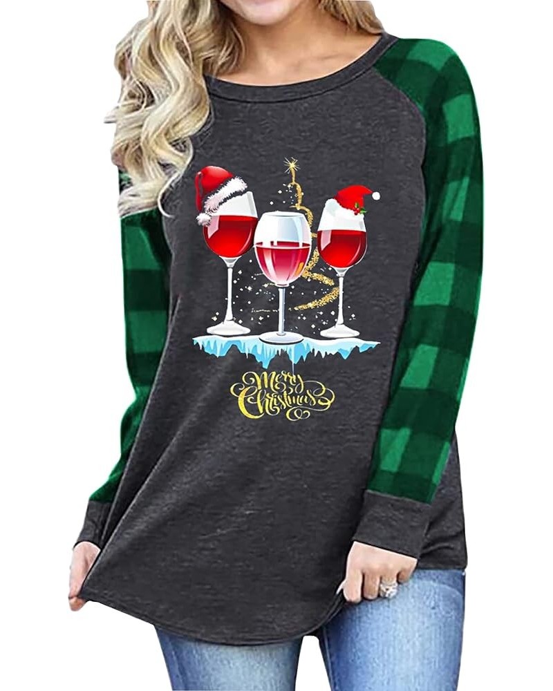 Merry Christmas T Shirt for Women Color Block Splicing Christmas Shirt Long Sleeve Buffalo Plaid Baseball Tshirt Top Green $8...