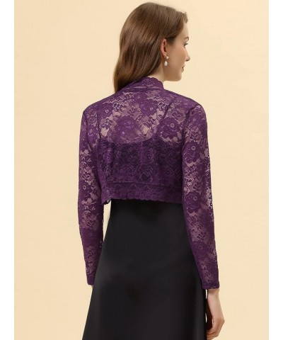 Women's Elegant Crop Cardigan Sheer Floral Lace Bolero Shrug Top Purple $18.21 Sweaters