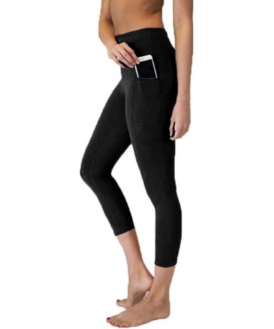 3/4 Yoga Pants for Women with Pockets High Waist Tummy Control Leggings Dri Fit Slim Athletic Pants Black $17.48 Activewear