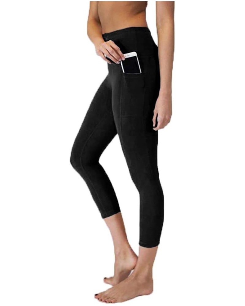 3/4 Yoga Pants for Women with Pockets High Waist Tummy Control Leggings Dri Fit Slim Athletic Pants Black $17.48 Activewear