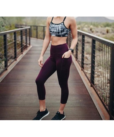 3/4 Yoga Pants for Women with Pockets High Waist Tummy Control Leggings Dri Fit Slim Athletic Pants Black $17.48 Activewear