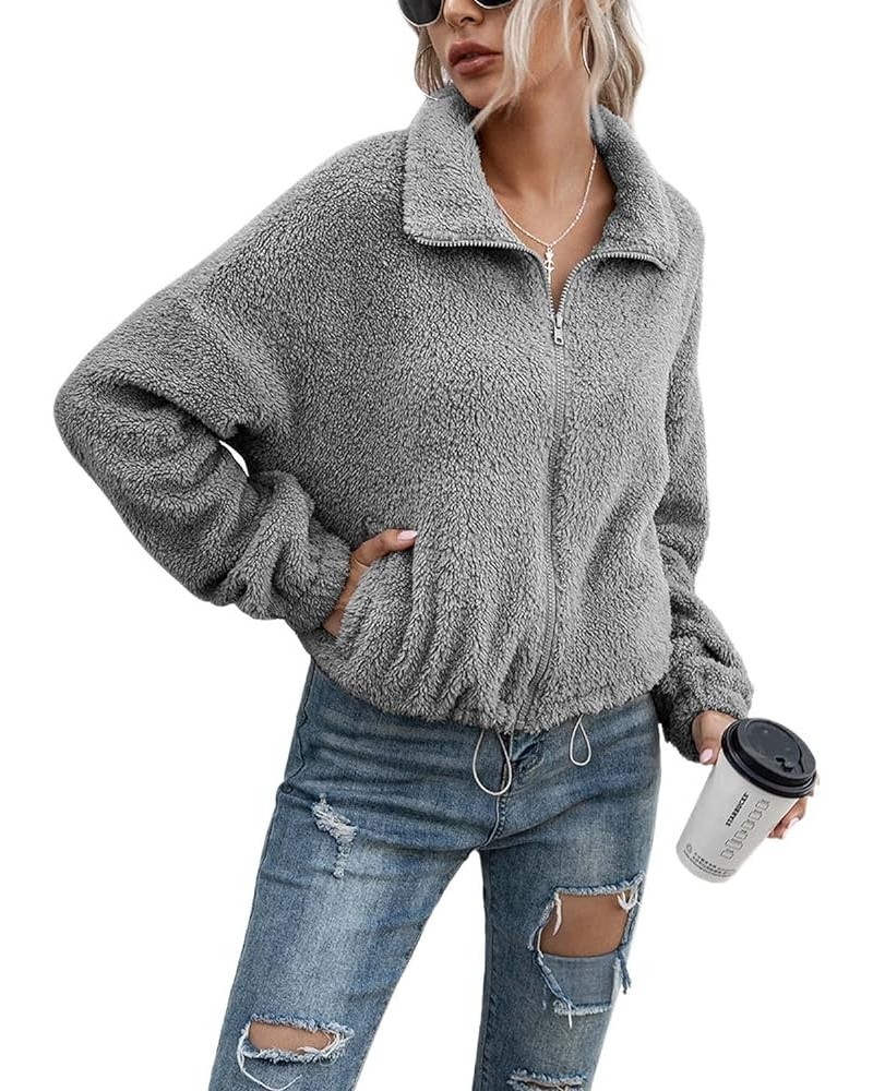 Women's Warm Fleece Sherpa Jackets Full Zip Faux Shearling Coats Oversized Winter Fuzzy Short Teddy Coat Zipper Outwear Light...