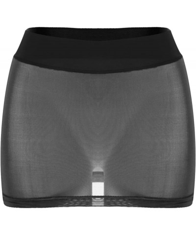 Womens Semi See-Through Pencil Micro Mini Skirt Ice Silk Package Hip Short Skirt for Party Nightout Wear 3 Black $8.60 Skirts