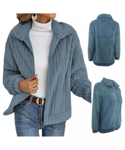 Autumn and Winter plush warm tup cardigan lapel short coat Baby Blue $13.56 Sweaters